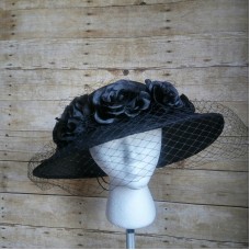 August Hat Company Mujers Hat Black Lace Fabric Fishnet Overlay Rose Hatband  eb-06931355